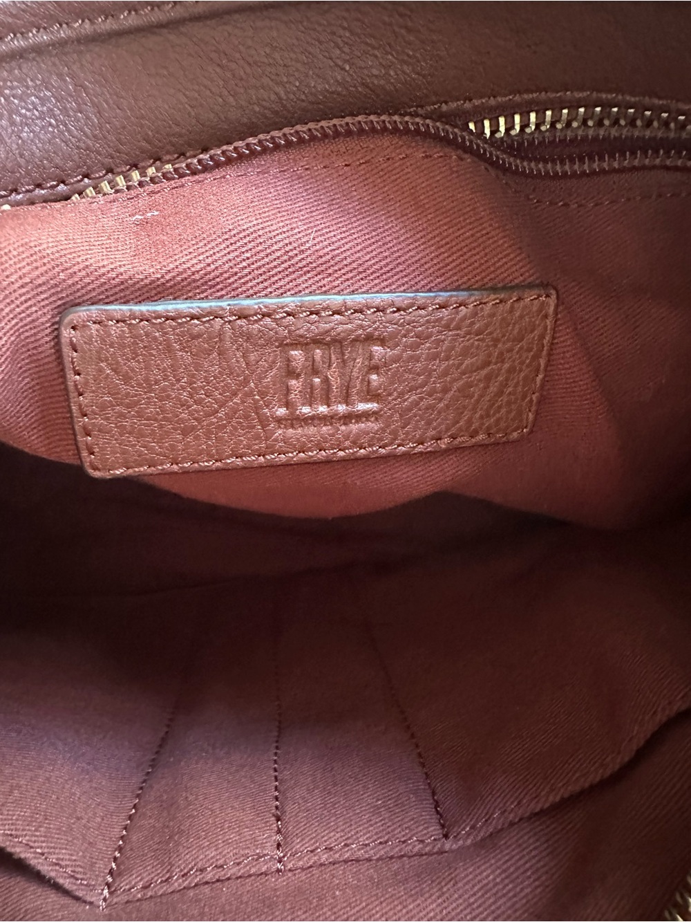 Frye Modern Ring Crossbody Distressed Brown Leather with Brass Ring Accent - Picture 5 of 11